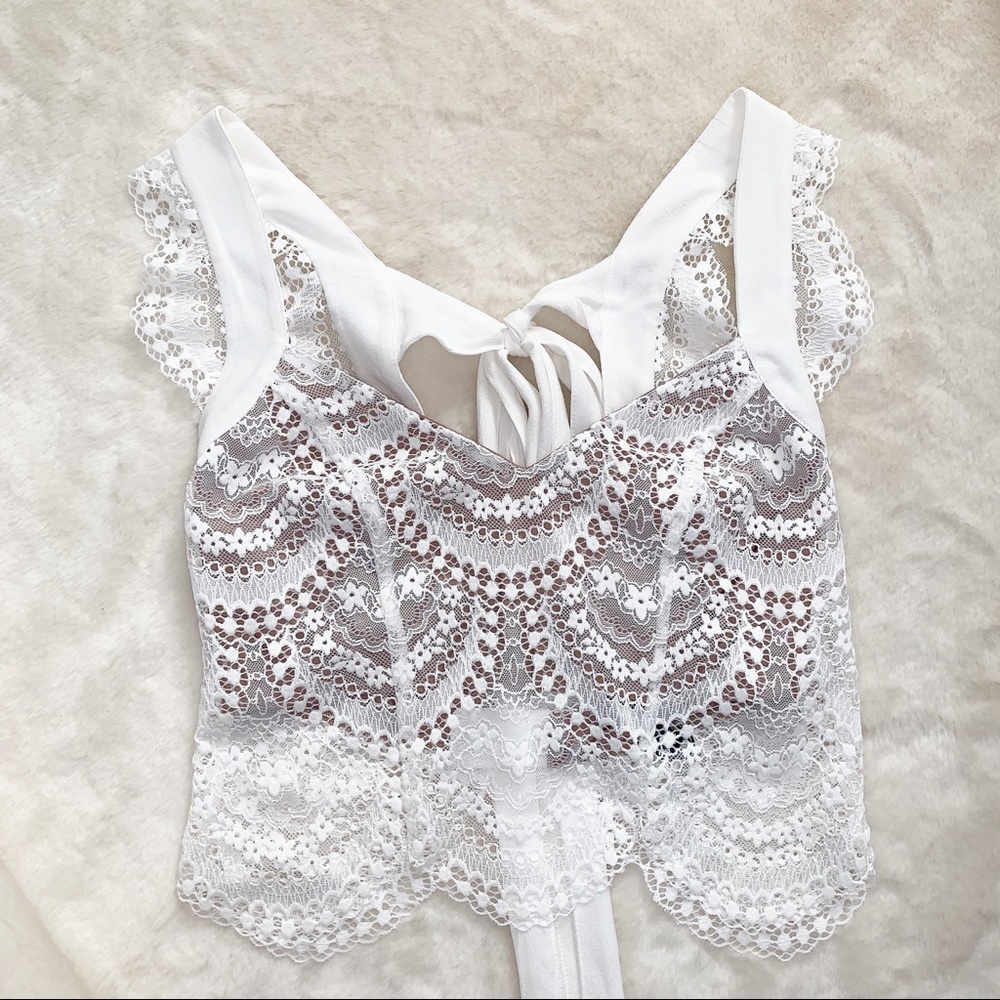 For Love & Lemons Rosalita Crop Top White M NWT - Picture 2 of 15